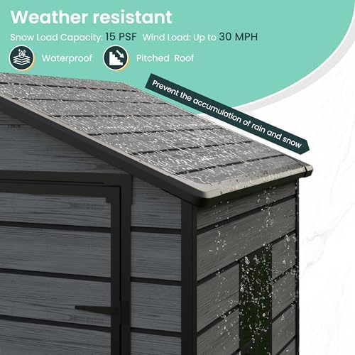 UDPATIO Resin Storage Shed 6x4.5FT, Outdoor Garden Plastic Shed, Dark Grey