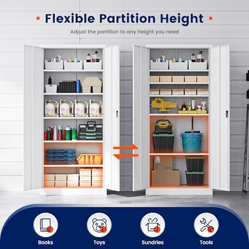 Yizosh Metal Garage Storage Cabinet with Lock, 72" Locking Tool Cabinet ...
