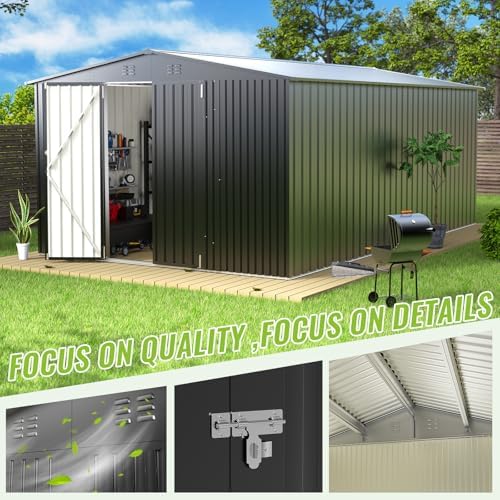 10X14 FT Outdoor Storage Shed, Durable Metal Outside Storage with Lockable Do...