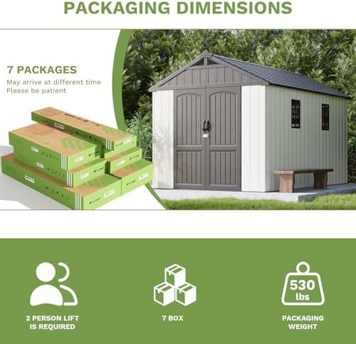 Patiowell 8x12 FT Resin Outdoor Storage Shed with Floor, Beige