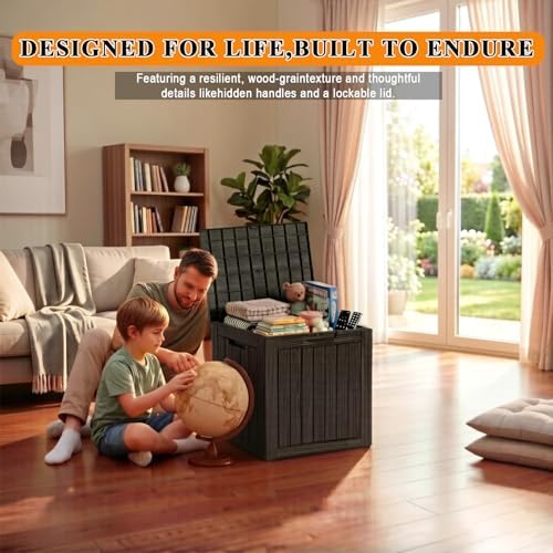 Outdoor Storage Box Resin Deck Box Waterproof Black 36 Gallon