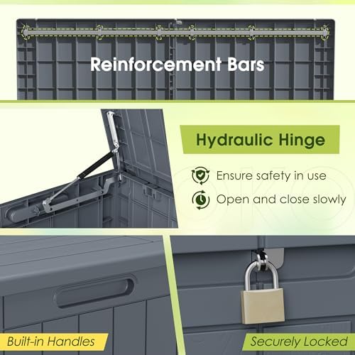 Devoko 100 Gallon Outdoor Storage Box, Waterproof Deck Box Lockable (Gray)