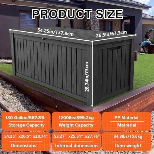 180 Gallon Outdoor Storage Box Waterproof Lockable,Black