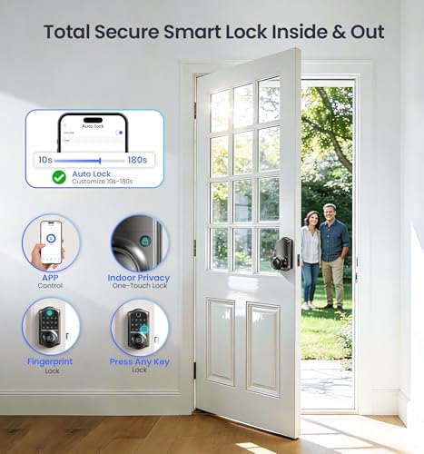 Veise VE018 Fingerprint Keypad Smart Door Knob Handle Lock, Matte Black