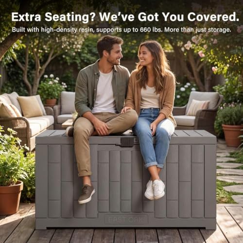 EAST OAK Outdoor Storage Box, 60 Gallon Deck Box Indoor and Outdoor Use, Wate...