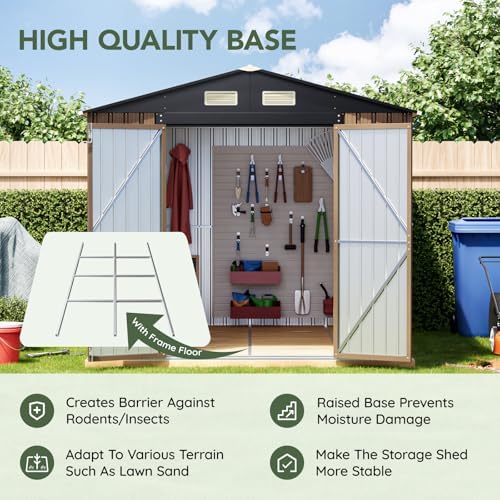 10 x 8 FT Storage Shed with Floor Frame for Backyard, Brown