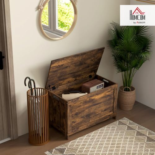 HOMCOM Storage Bench Cut-Out Handles 29.9" x 15.7" x 18.9" Rus...