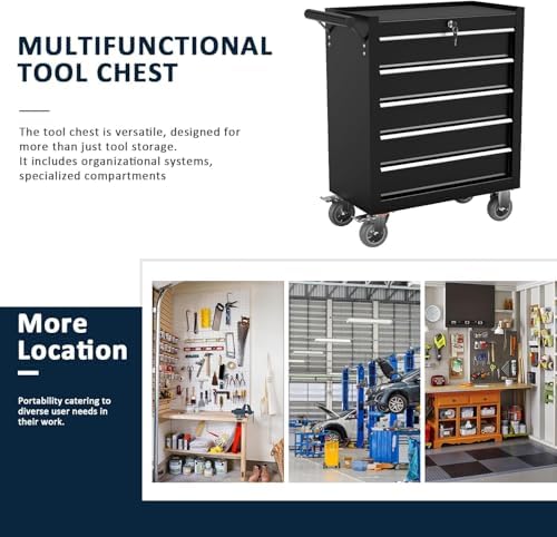 5-Drawer Metal Rolling Tool Chest with Wheels,Tool Storage Cabinet with Locki...
