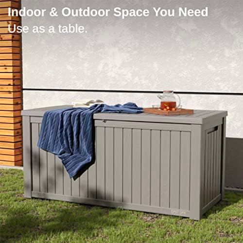 EAST OAK Outdoor Storage Box, 180 Gallon Deck Box, Large Resin Storage Bin fo...