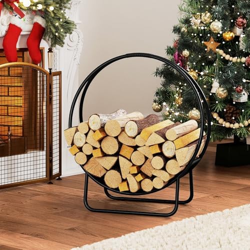 Goplus Firewood Log Hoop, 20" Round Heavy-duty Metal Curved Log Rack wit...