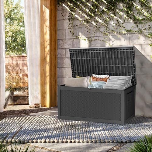Outdoor Storage Box, 320 Gallon Waterproof Deck Box, Dual Gas-Spring Ultimate...