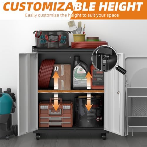 32''H Metal Garage Storage Cabinet with Wheels, Tool Storage Cabinets...