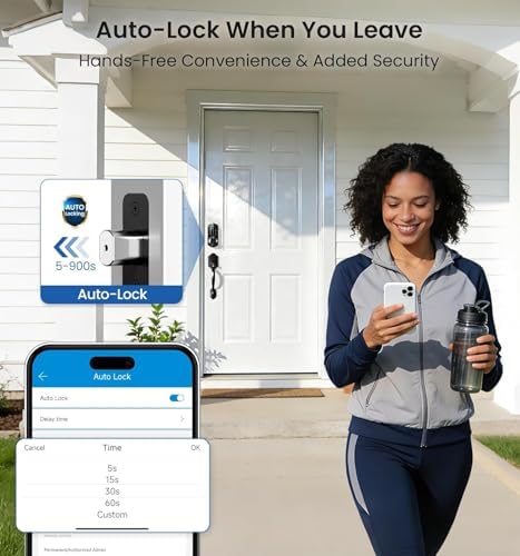 Veise VE07 Fingerprint Smart Deadbolt Lock, App Control, Fobs, Matte Black
