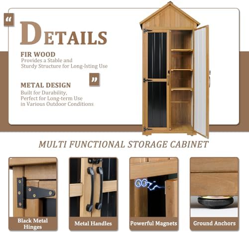 Outdoor Storage Cabinet Waterproof, Outdoor Storage Shed with Shelves, Wood &...