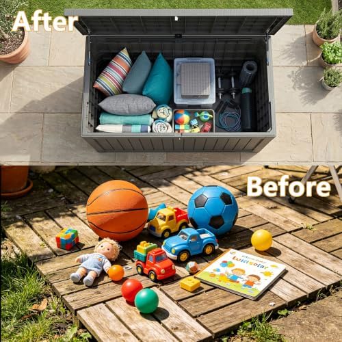 300 Gallon Outdoor Storage Box Waterproof Lockable Resin Deck Box Large, Pati...