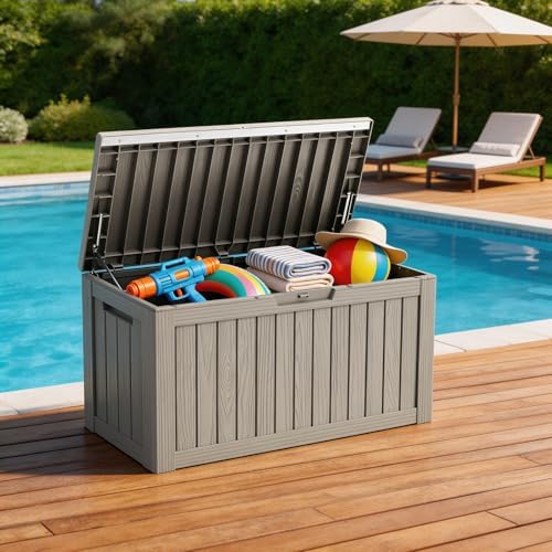 Mars Villa 80 Gallon Deck Box, Outdoor Storage Box, Outside Bin, Grey