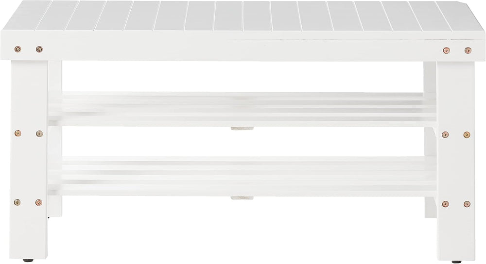 Roundhill Furniture Pina Quality Solid Wood Shoe Bench, White Finish