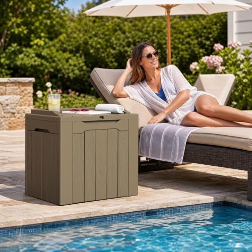 Flamaker Deck Box 31 Gallon Waterproof Resin Small Storage Box with Lid