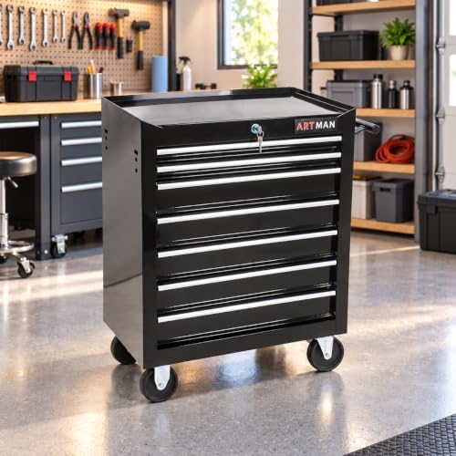 7 Drawers Rolling Tool Chest on Wheels, Multifunctional Tool Cart Tool Storag...