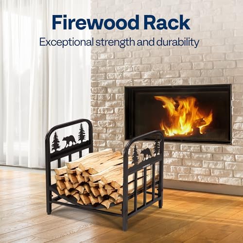 VIVOHOME 16.5 in Decorative Firewood Storage Log Rack with Bear Pattern
