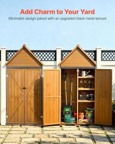 VEVOR Outdoor Storage Shed, 30" x 66.93" Wood & Metal Garden To...