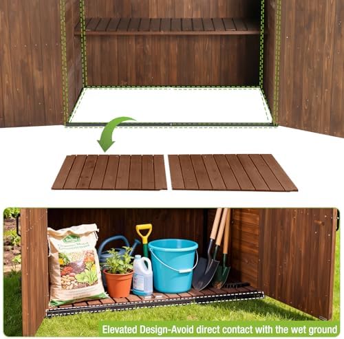 Gutinneen Outdoor Storage Shed Cabinet with Strong Iron Frame Large Wooden Ga...