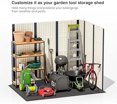 Patiowell 8x6 FT Resin Outdoor Storage Shed with Floor, Beige