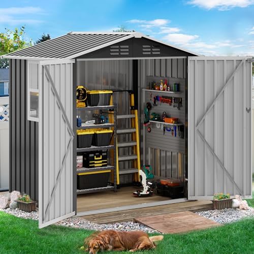 DWVO 6x4ft Large Tool Storage Shed with Window, Lockable Doors, and Sloped Ro...