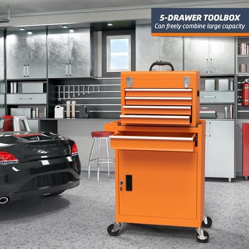 5-Drawer High Capacity Rolling Tool Chest, Removable Cabinet Storage Tool Box...