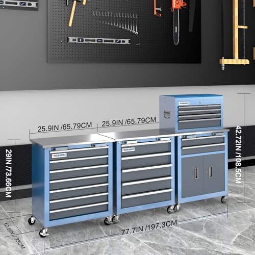 LARBANKE 20 Drawer Rolling Tool Chest Combo,with Wheels & Foot Pads, Blue