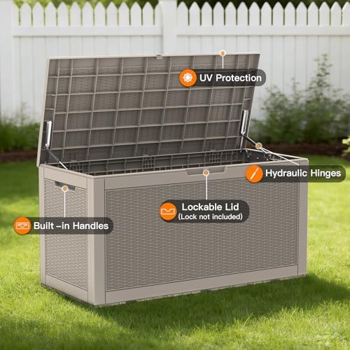 Mars Villa 100 Gallon Deck Box, Outdoor Storage Box, Outside Bin, Grey