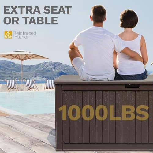 DWVO 320 Gallon Double-Wall Deck Box with Divider, XXL Extra Large Resin Outd...