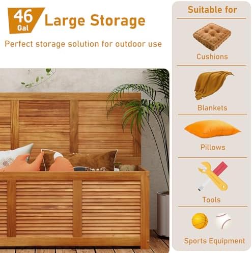 RELAX4LIFE Deck Box Acacia Wood, 46 Gallon Backyard Storage Bin Container for...