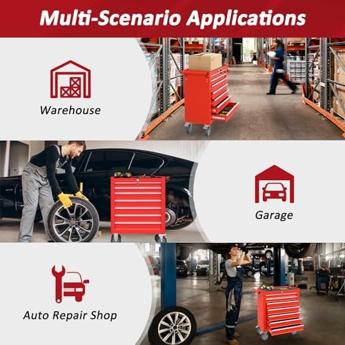 7 Drawers Rolling Tool Chest with Wheels, Portable Rolling Tool Boxes with Wh...
