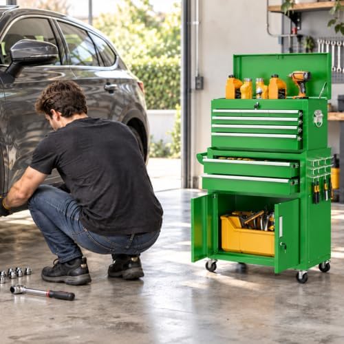 Bonusall 8 Drawer Rolling Tool Chest and Cabinet Combo,Heavy-Duty Metal Garag...