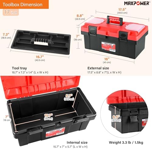 MAXPOWER 2-Pc Plastic Tool Box, 12" Small & 17" Portable Toolbo...
