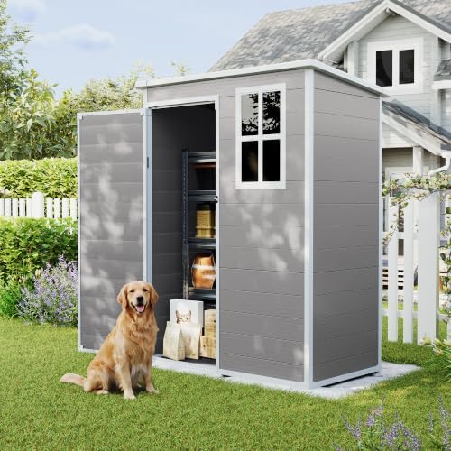 UDPATIO Outdoor Storage Shed 5x3 FT, Garden Resin Shed with Floor, Grey
