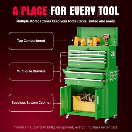 Bonusall 8 Drawer Rolling Tool Chest and Cabinet Combo,Heavy-Duty Metal Garag...