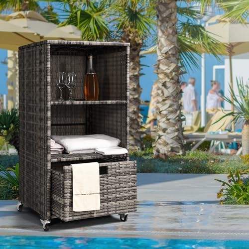 Outdoor Towel Rack for Pool Outdoor Pool Towel Storage Cabinet with Shelf &am...