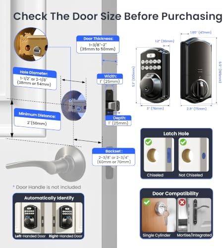 Veise VE012W WiFi Fingerprint Smart Lock for Front Door, Matte Black