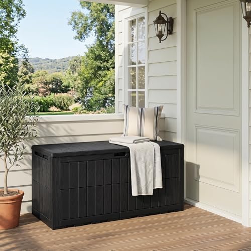 Tangkula 120 Gallon Waterproof Outdoor Storage Box with Lockable Lid