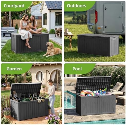 200 Gallon Outdoor Storage Deck Box Waterproof Resin Lockable Outside Bench P...
