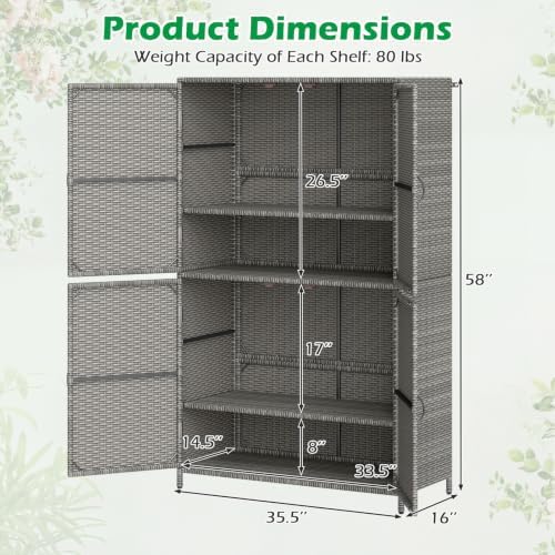 Tangkula Rattan Outdoor Storage Cabinet, Patiojoy Outdoor Cabinet with 2 Adju...
