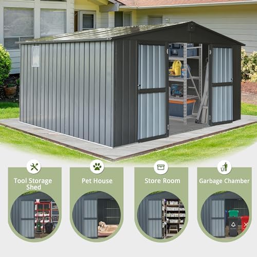 Domi Outdoor Storage Shed 11'x12.5', Metal Sheds Storage House with L...