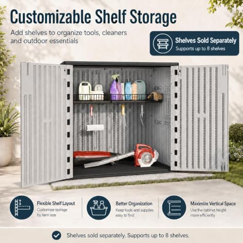 ADDOK Outdoor Storage Cabinet, 37 Cu.Ft Horizontal Resin Storage Shed