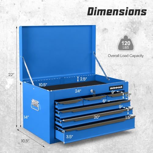 ARNOT Large Metal Tool Box, Tool Box with 6 Drawers & Top Tray, Heavy-Dut...