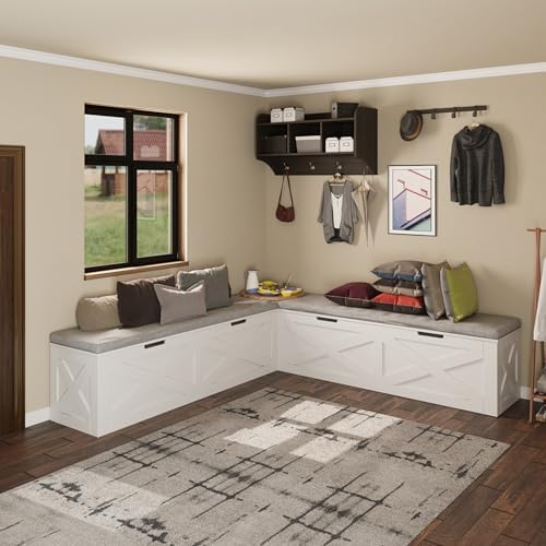 Bobve L-Shape Storage Bench with Cushion, Backless Corner Dining Bench, Kitch...