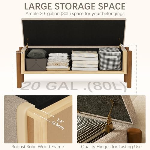 Modern Storage Benches with Walnut Wood Legs, 47'' Ottoman Bench with...