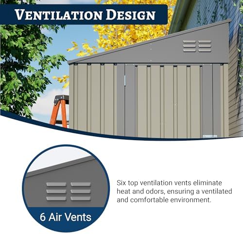 YOPTO 4x7 FT Outdoor Storage Shed Lean to Shed,Metal Shed W/Lockable Door &am...