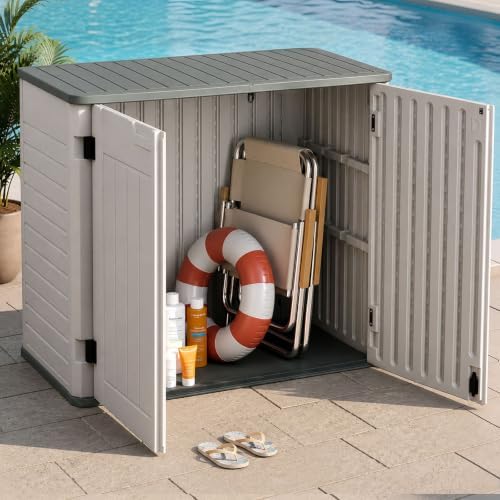 EHHLY Horizontal Resin Storage Shed, 35 Cuft Garden Tool Sheds & Outdoor ...